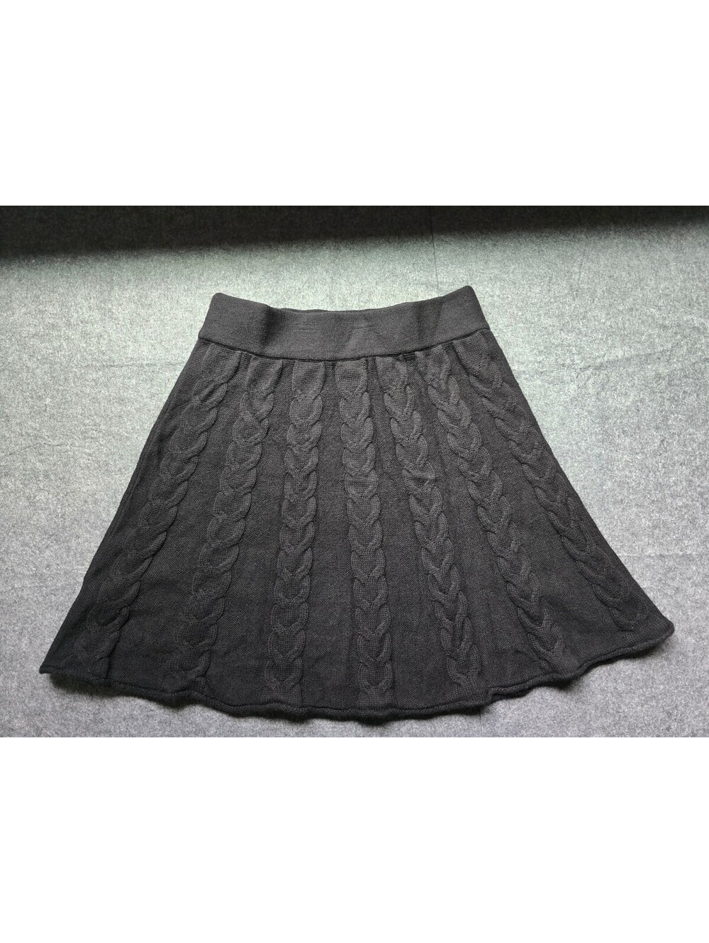 Black Cable Knit Skirt With Elastic Waistband College Prep Academia Fall Winter